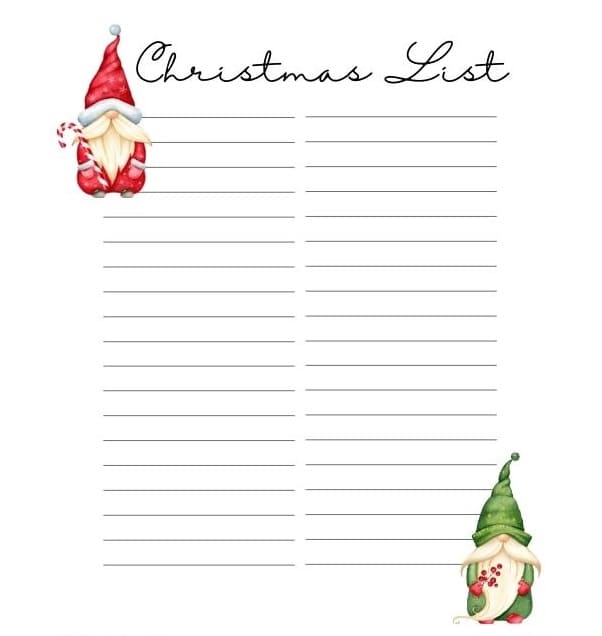 Printable Christmas List Template Image