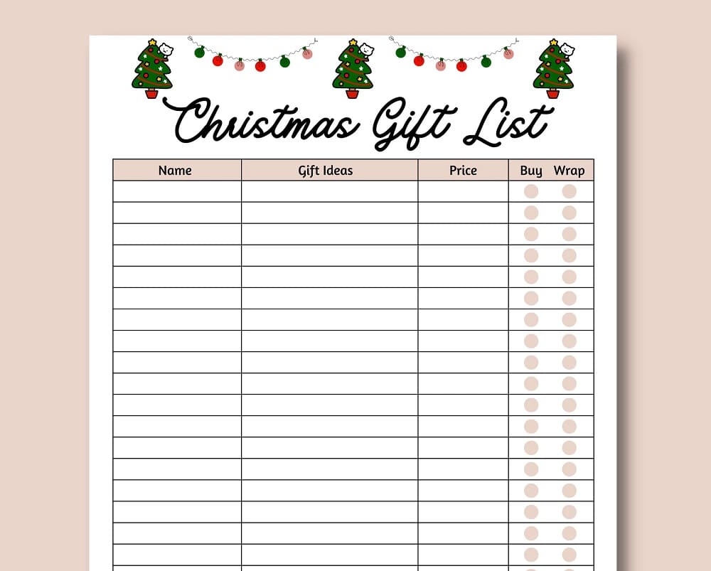 Printable Christmas List Template Photo
