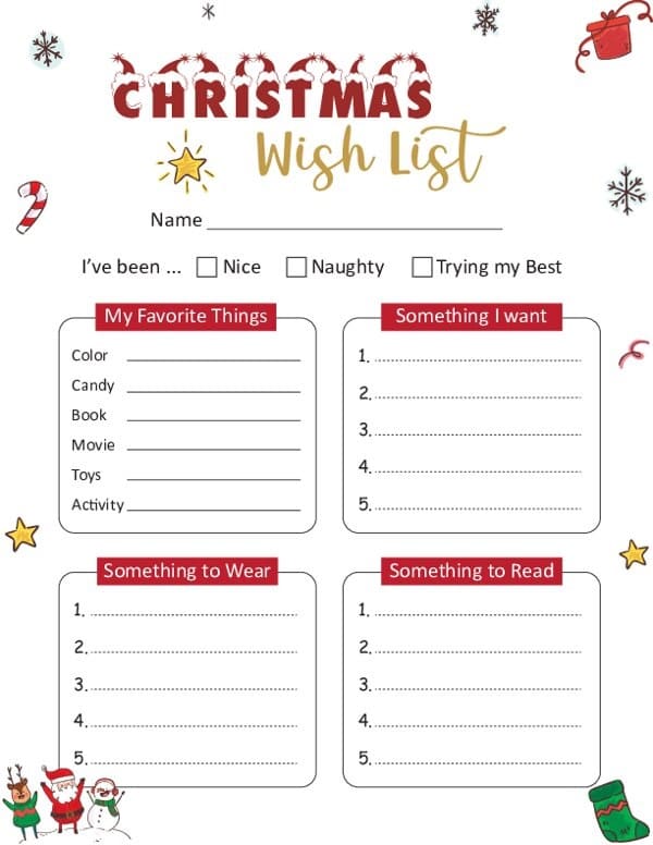 Printable Christmas List Template Picture