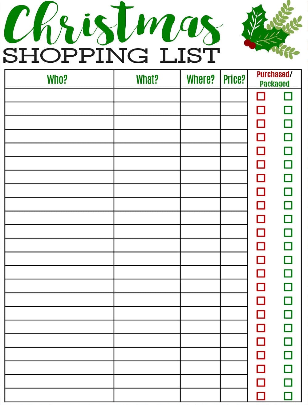 Printable Free Image of Christmas List Template