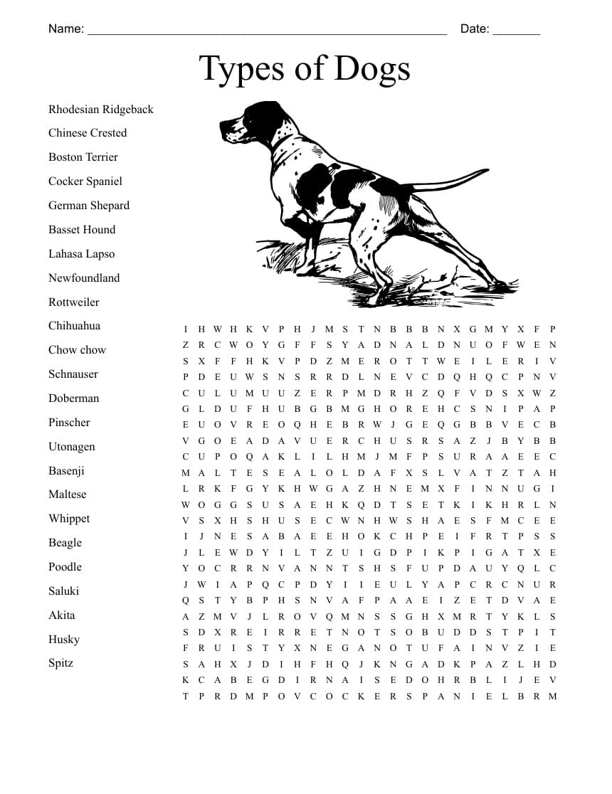 Printable Free Image of Dog Crossword Puzzle