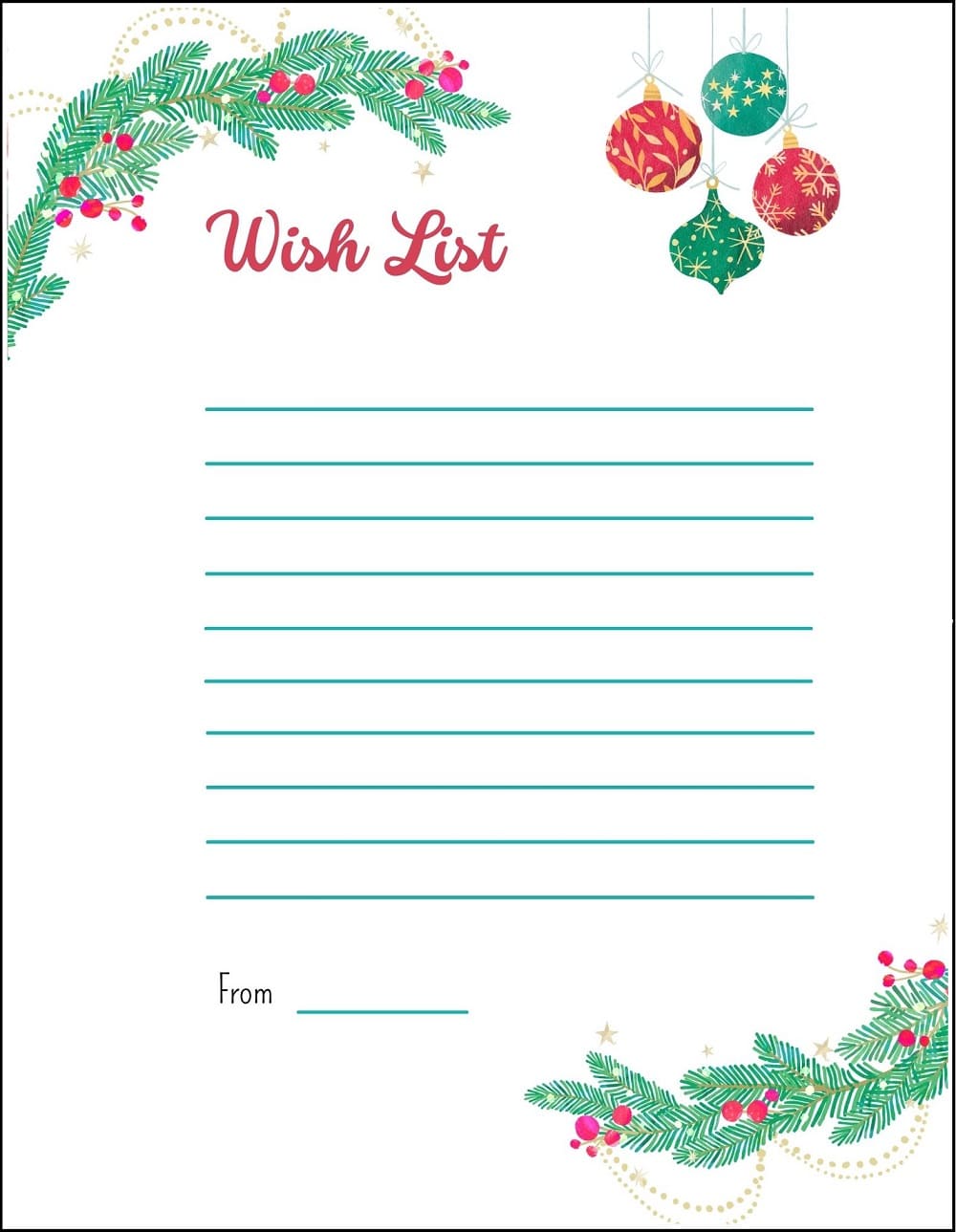 Printable Free Picture of Christmas List Template