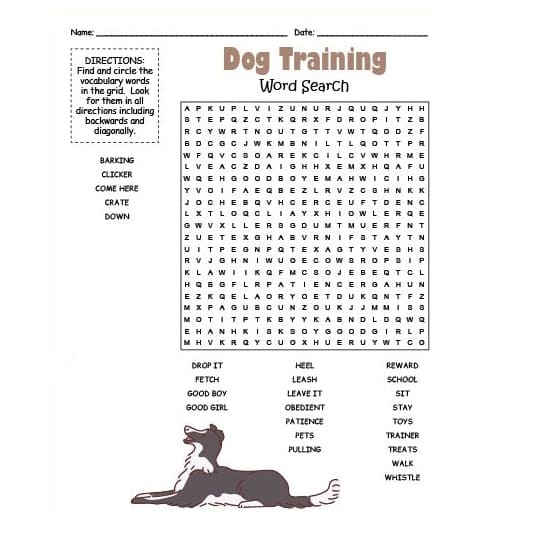 Printable Free Picture of Dog Crossword Puzzle