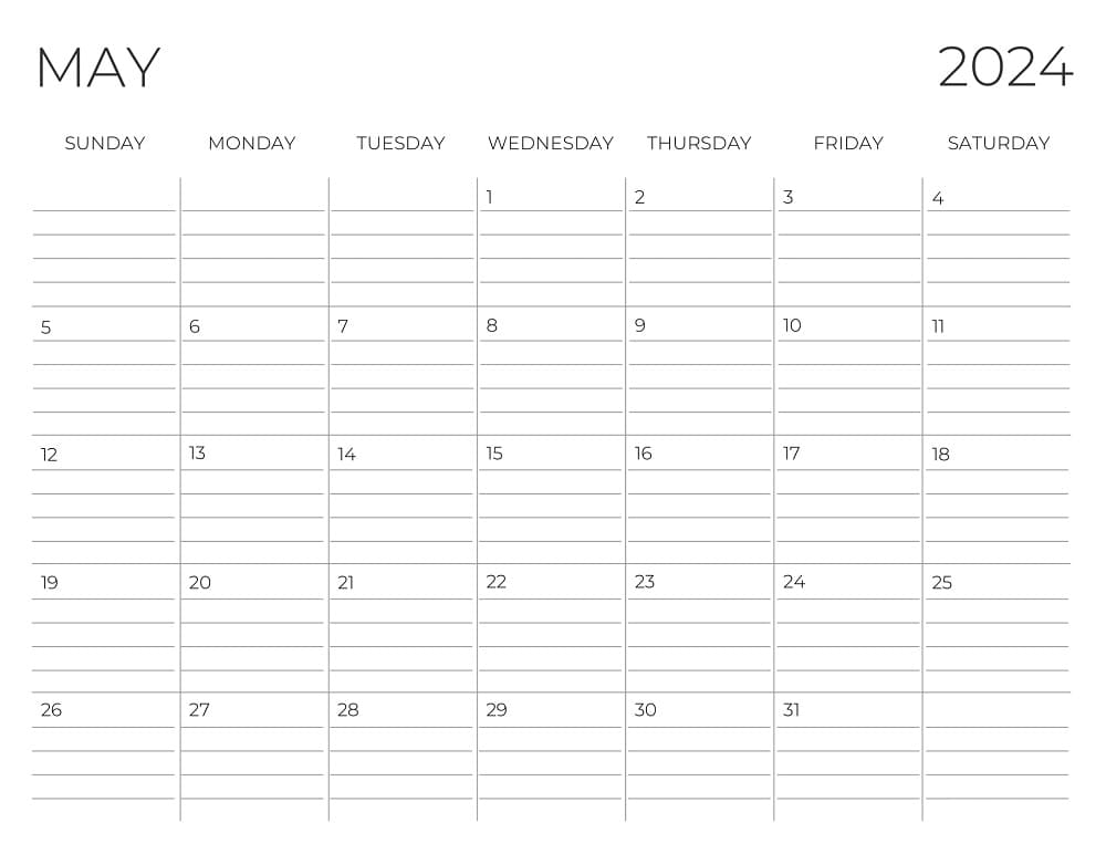 Printable Image of Calendar Template