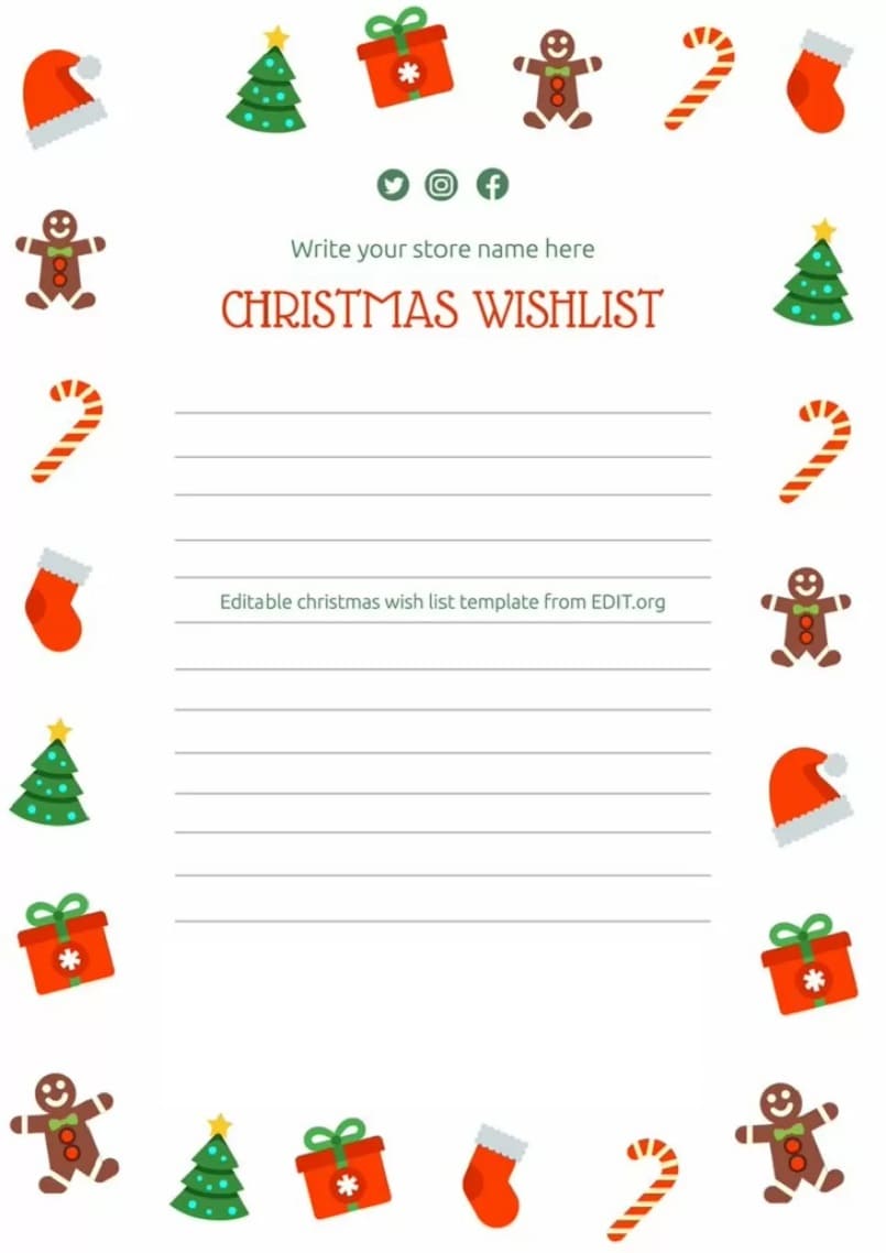 Printable Image of Christmas List Template