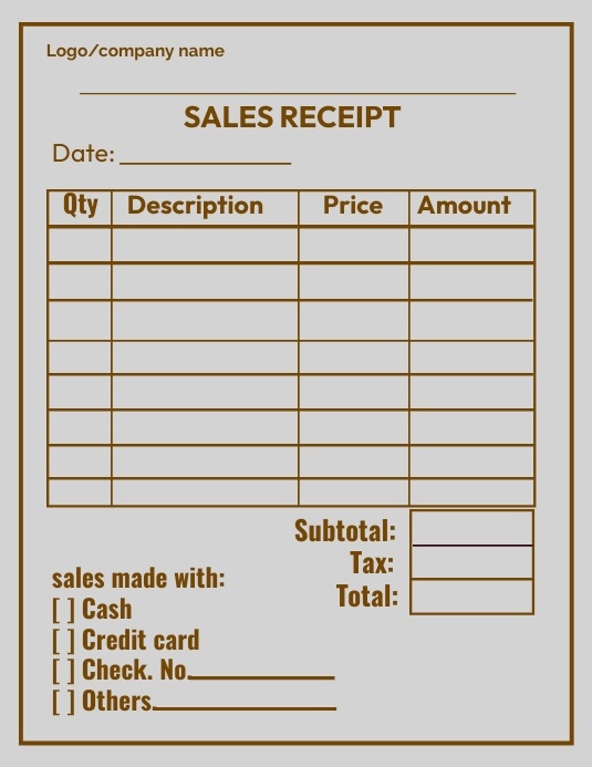 Printable Image of Receipt Template