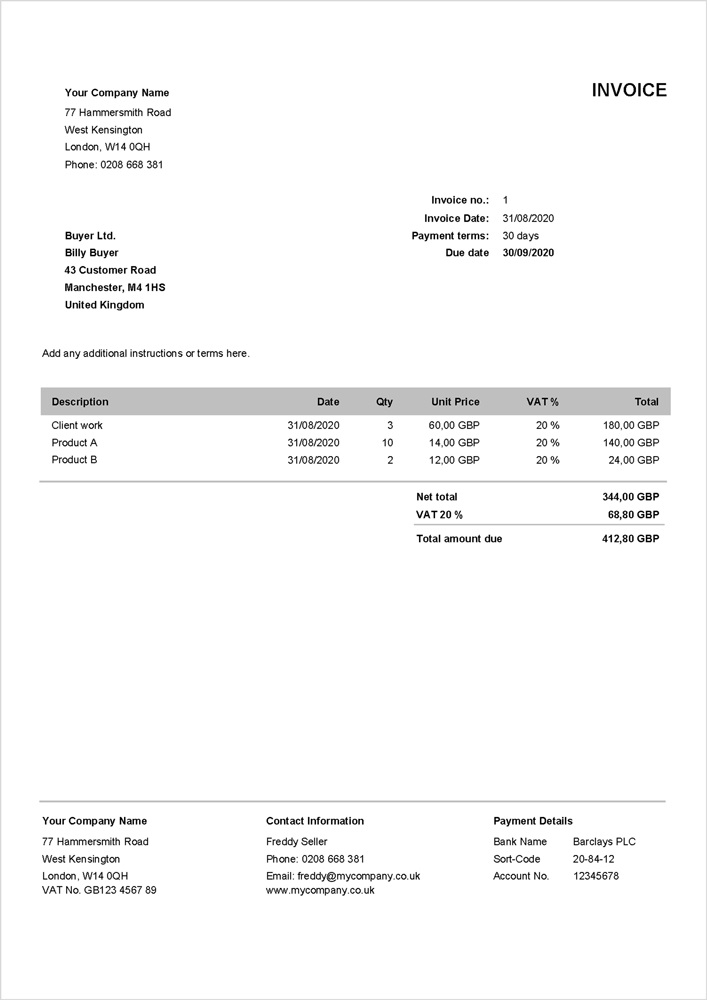 Printable Invoice Template Download