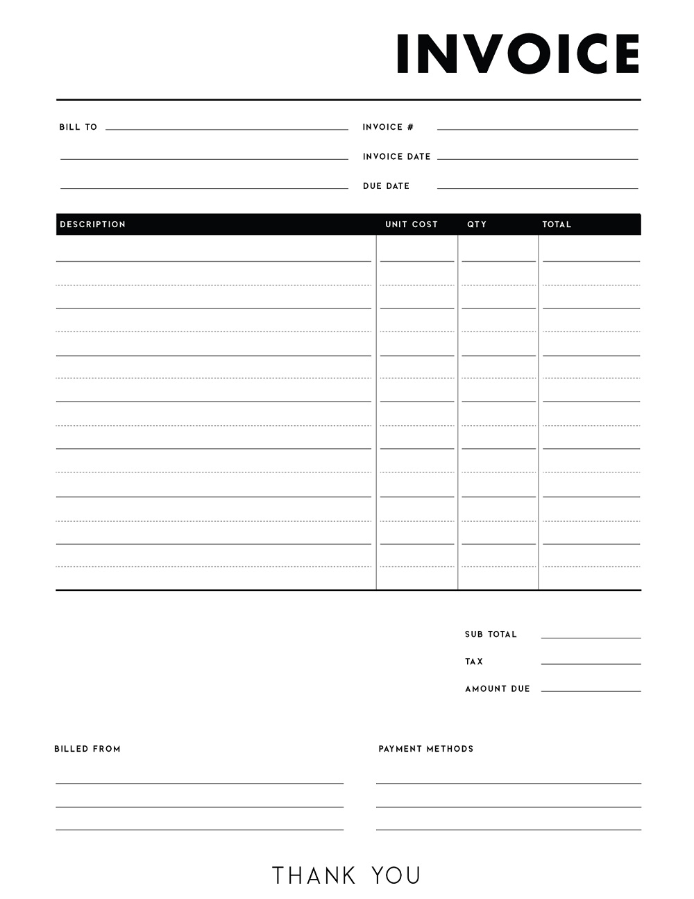 Printable Invoice Template For Free
