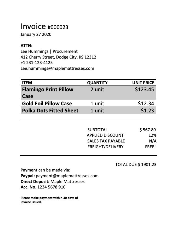 Printable Invoice Template Free Download