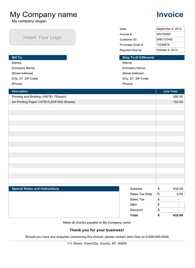 Printable Invoice Template Free Images