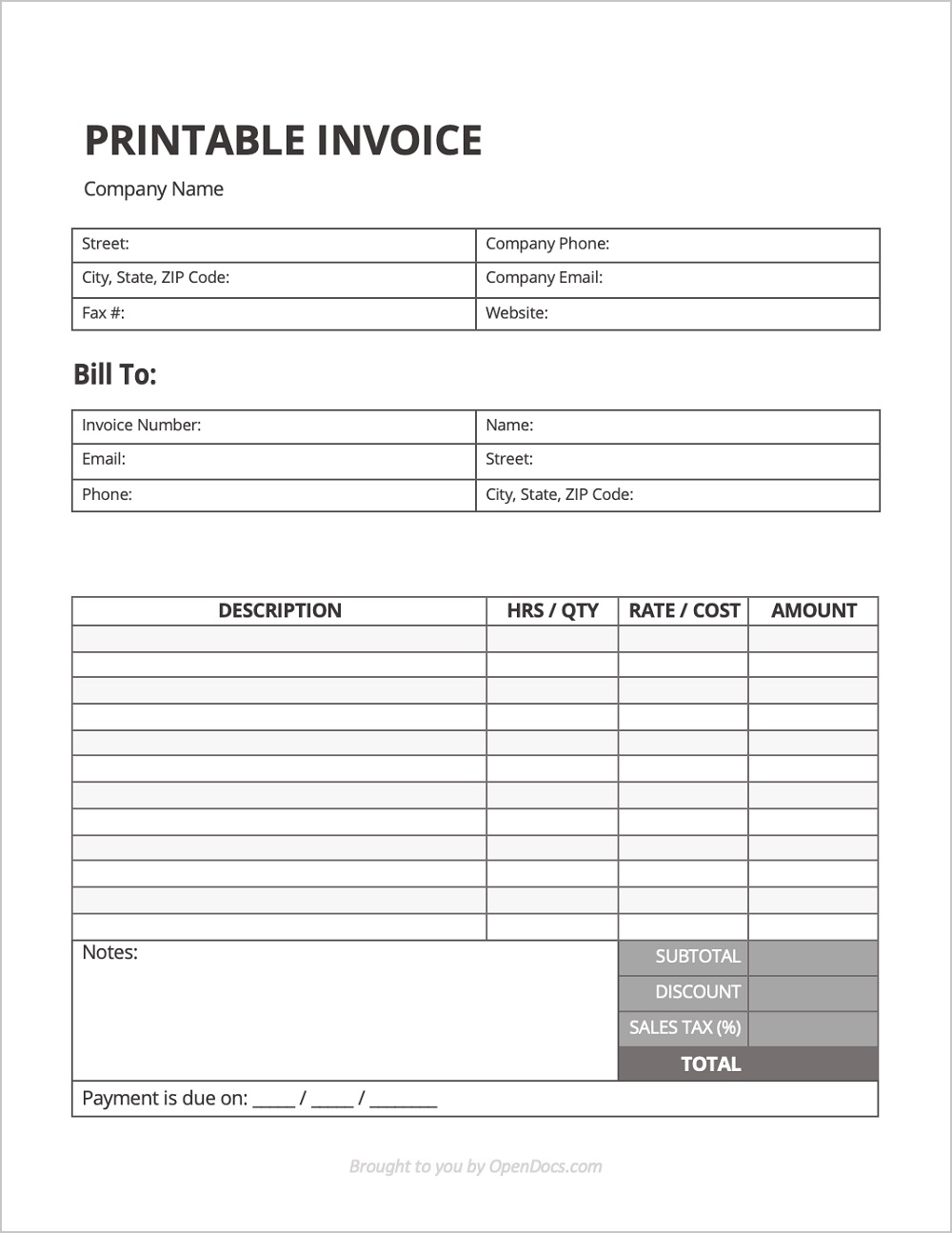 Printable Invoice Template Images