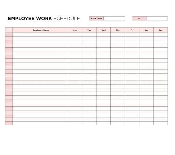 Printable Normal Work Schedule Template