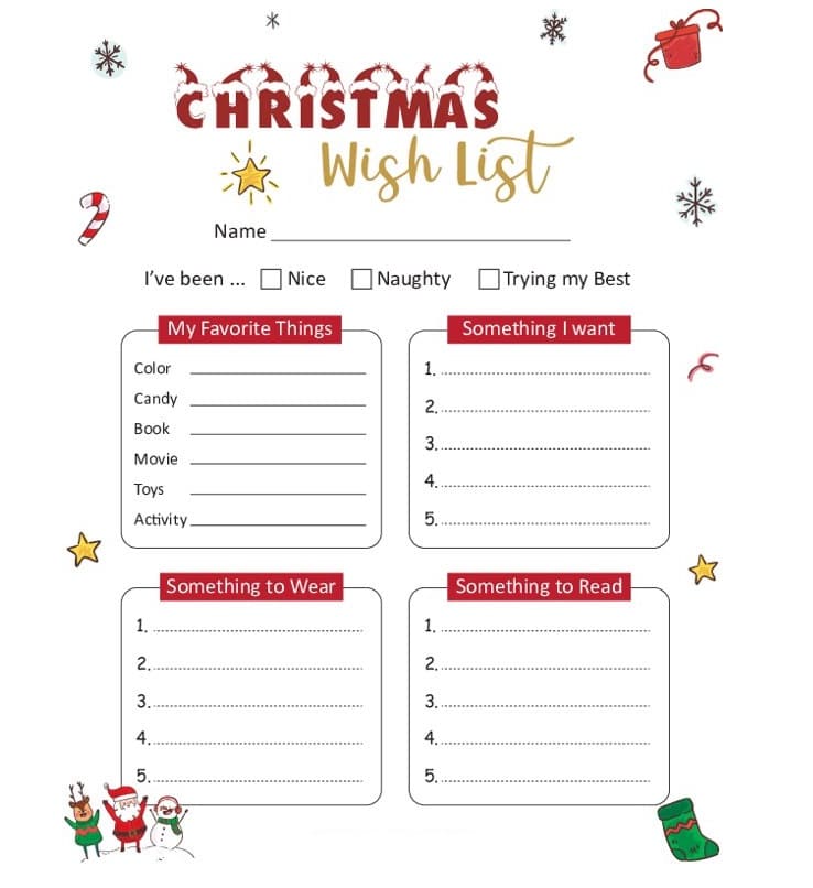Printable Picture of Christmas List Template