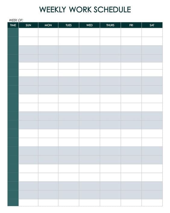 Printable Pictures of Work Schedule Template