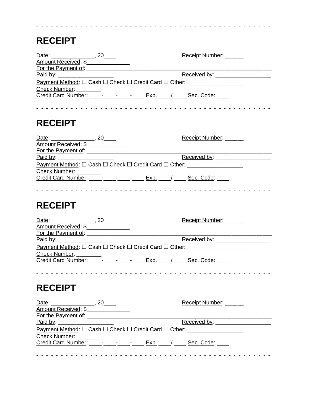 Printable Receipt Template For Adult