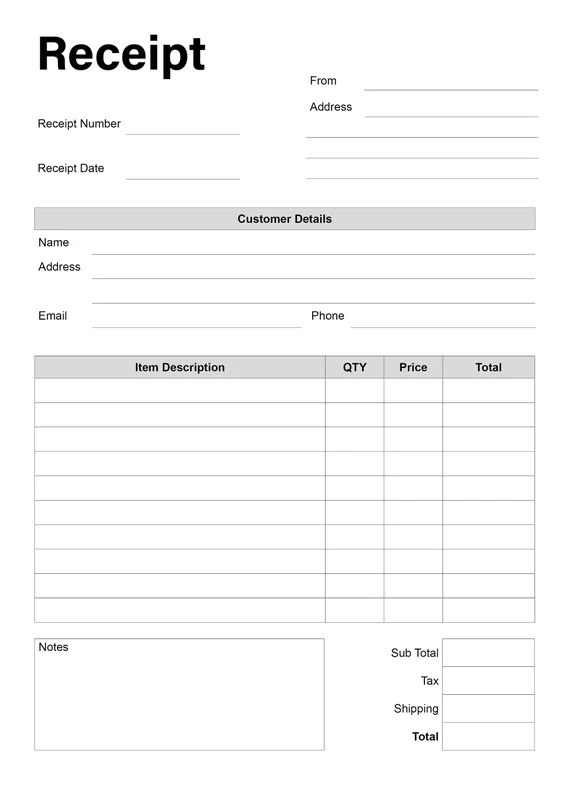 Printable Receipt Template Free Images