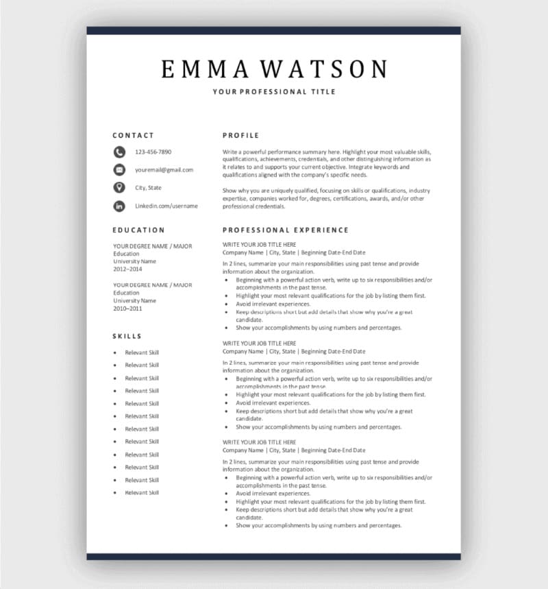Printable Resume Template Basic