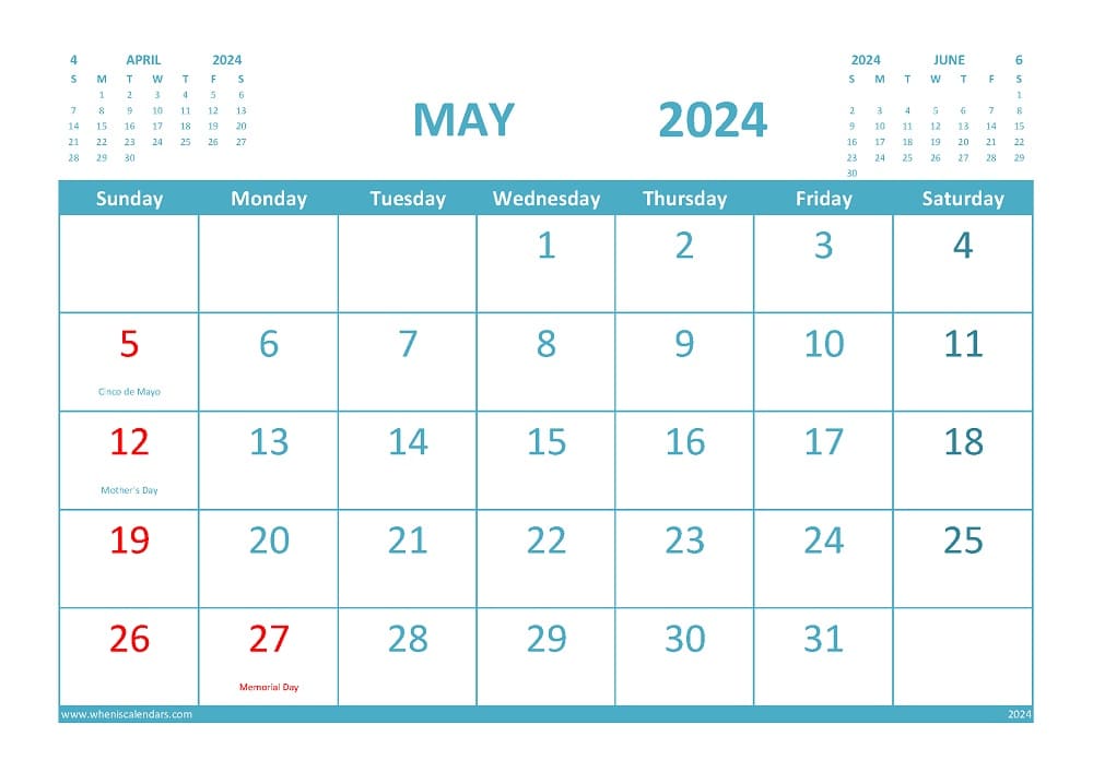Printable Simple Calendar Template
