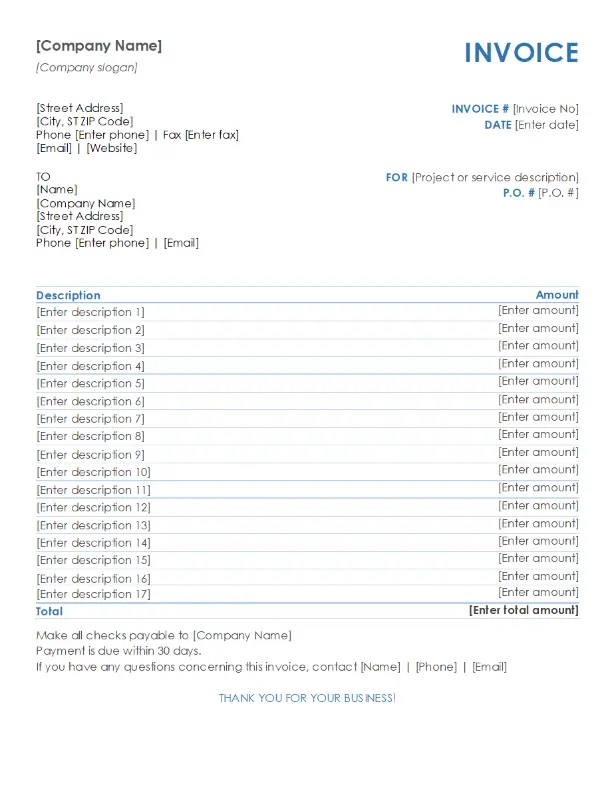 Printable Simple Invoice Template