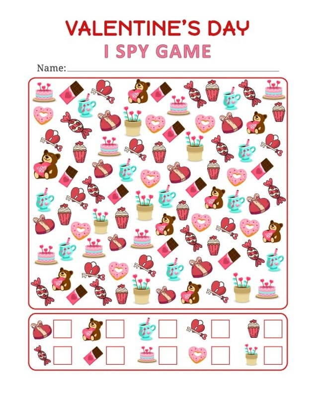 Printable Valentine I Spy Game