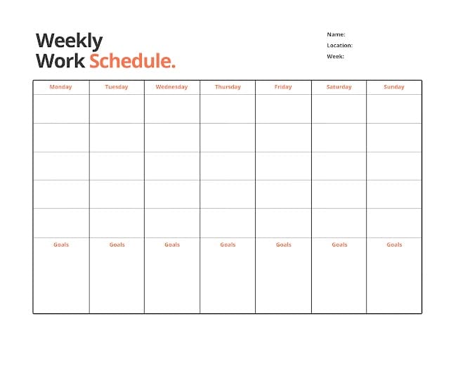 Printable Work Schedule Template Basic