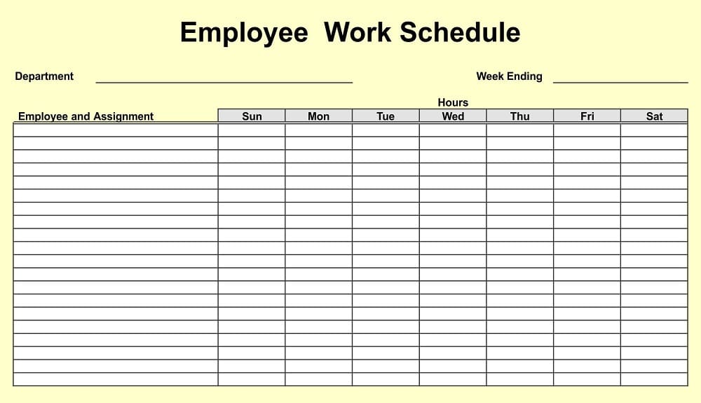 Printable Work Schedule Template Download