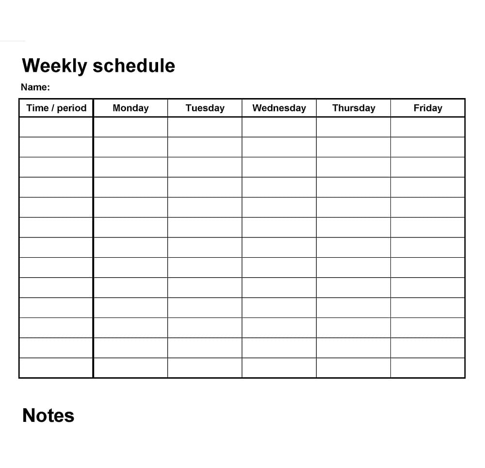 Printable Work Schedule Template Free Images