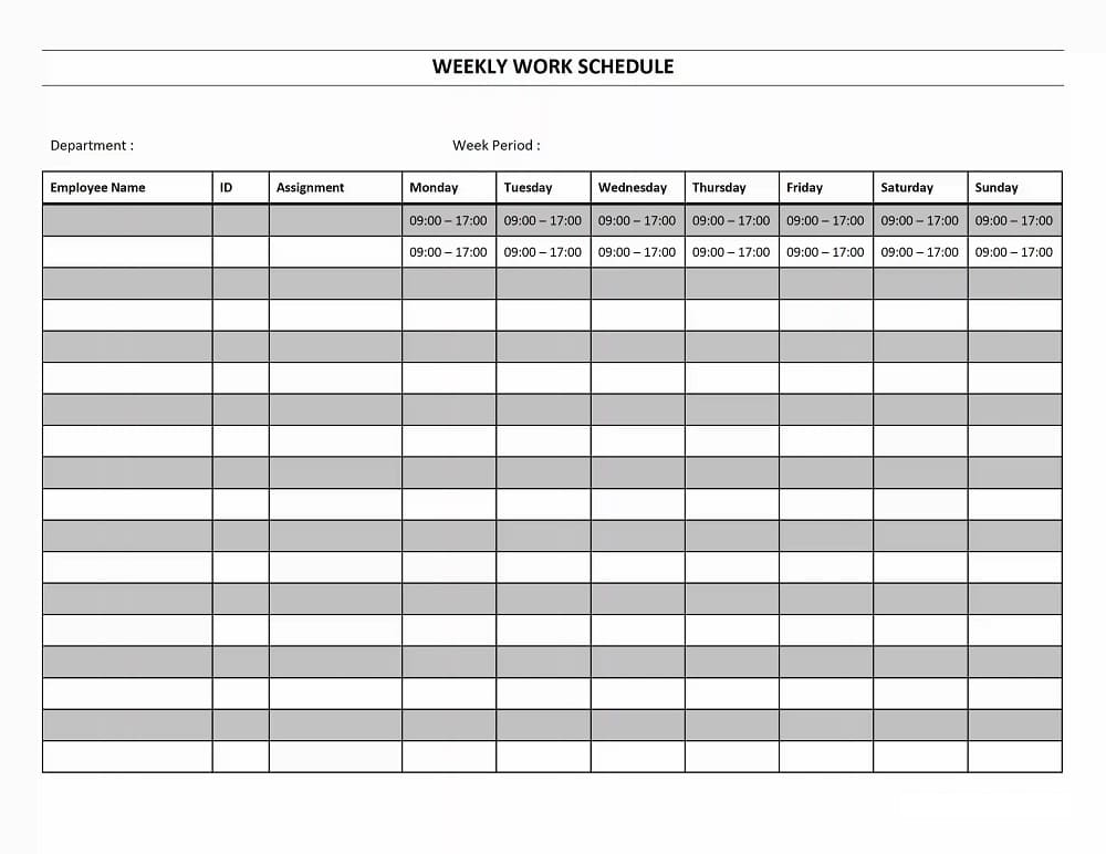 Printable Work Schedule Template Image