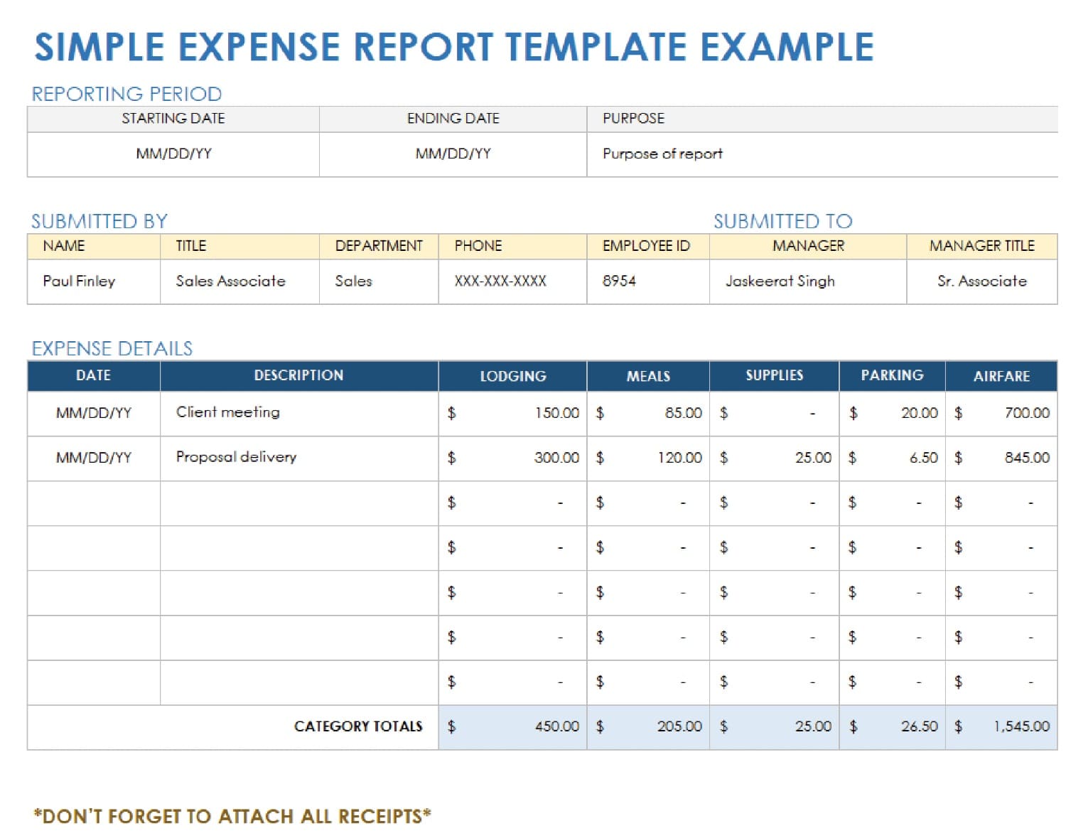 Download Printable Expense Report Template