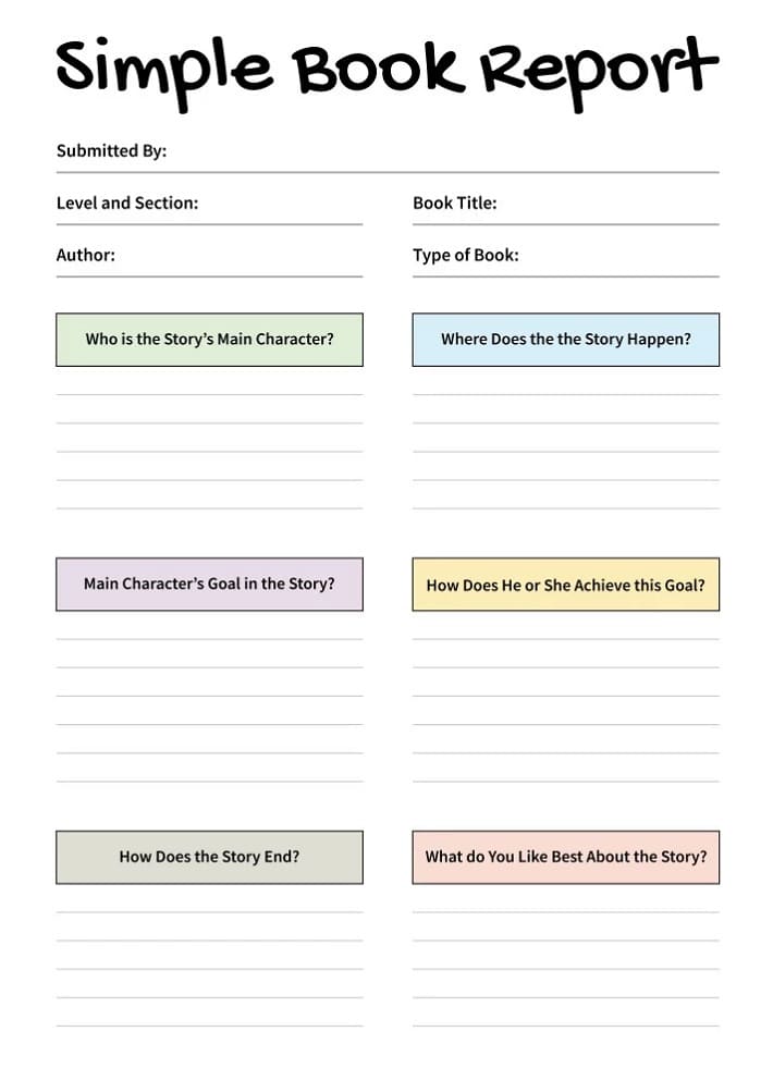 Printable Basic Book Report Template For Free