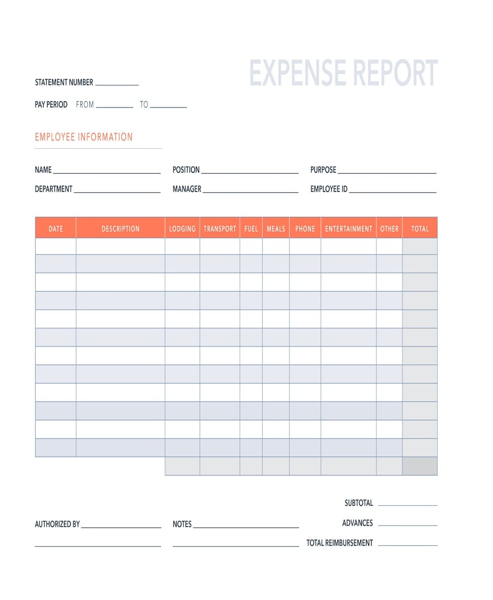 Printable Basic Expense Report Template