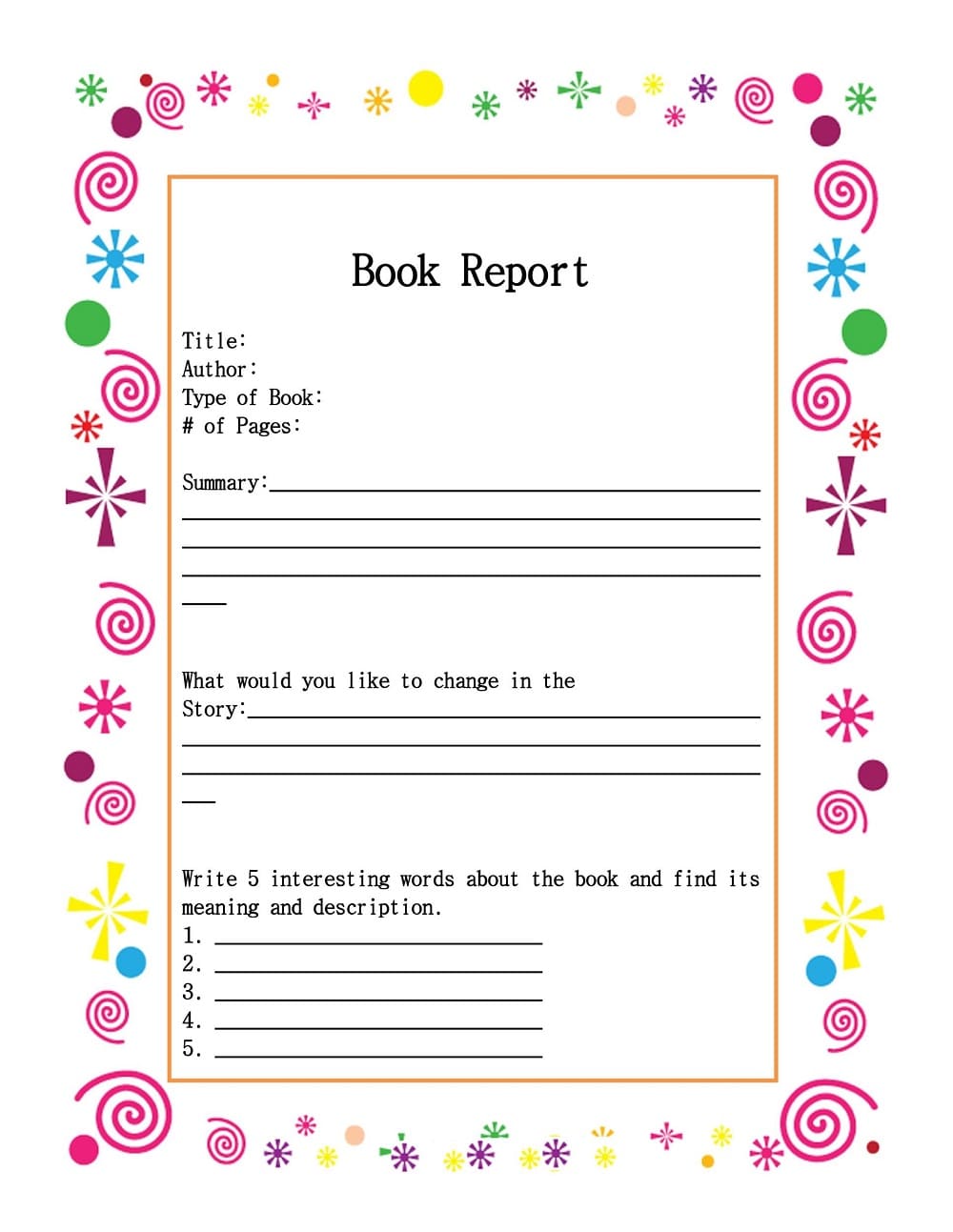 Printable Book Report Template Basic