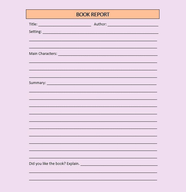 Printable Book Report Template Free Picture