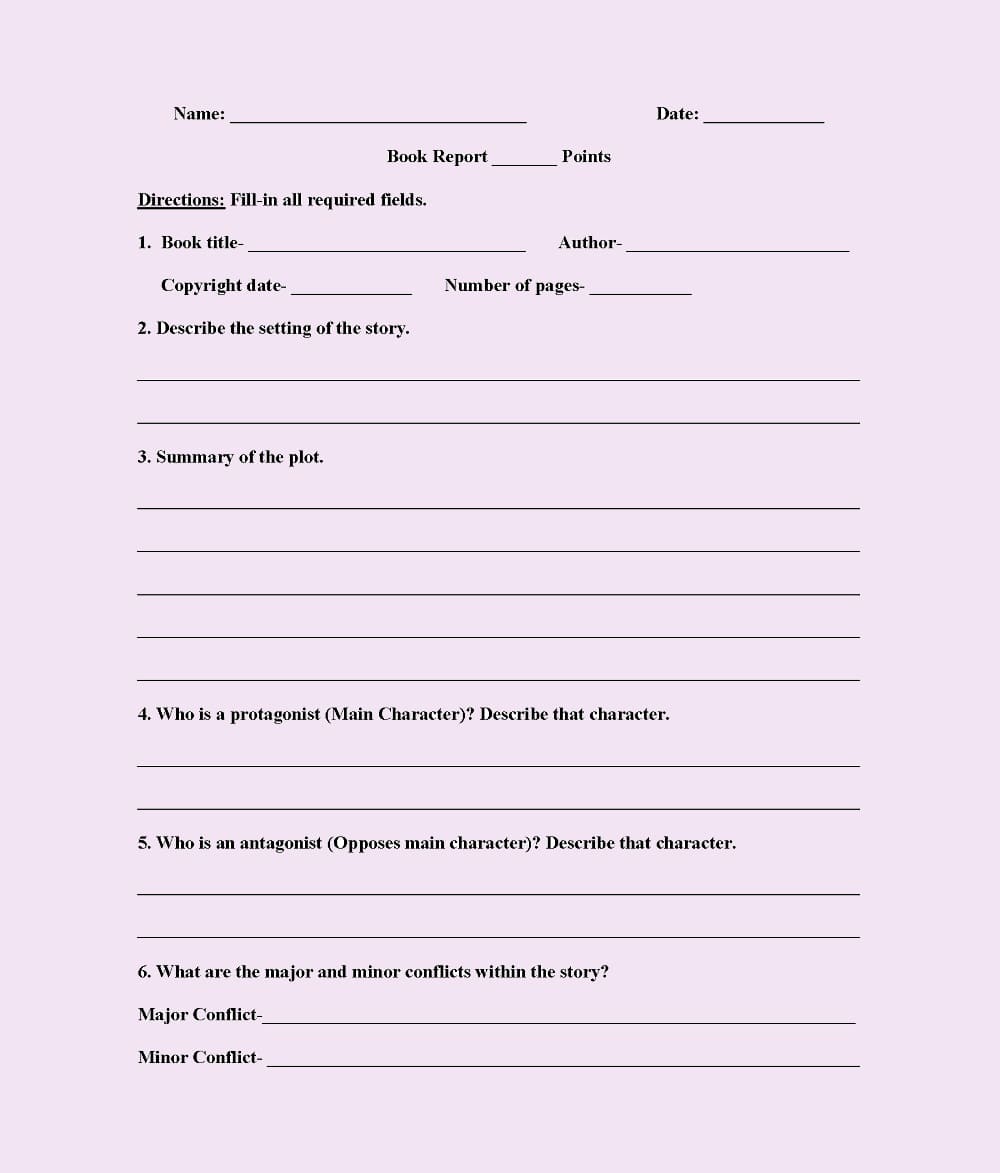 Printable Book Report Template Photo Download Free