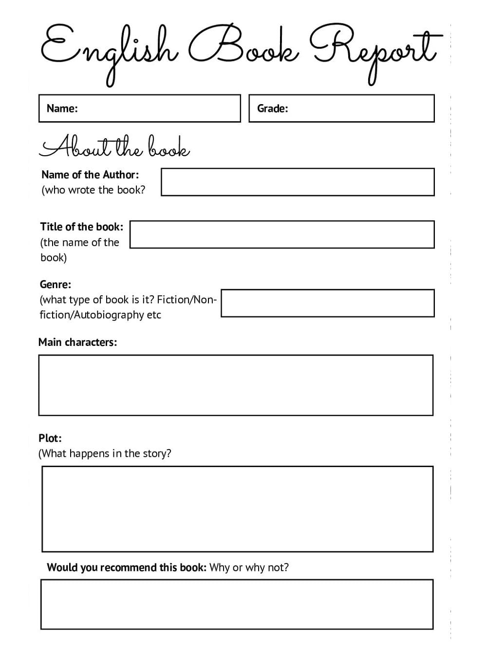 Printable Book Report Template Photo Download