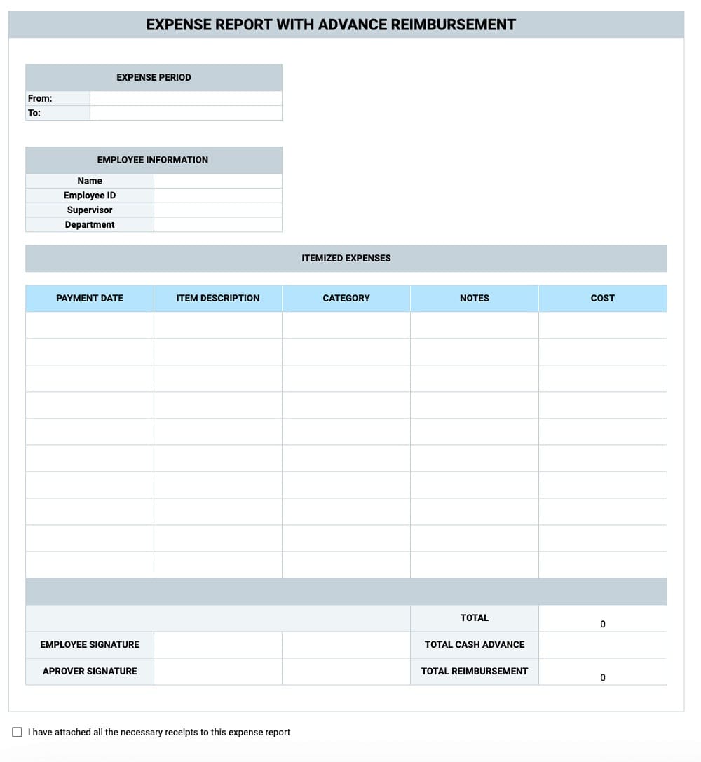 Printable Expense Report Basic Template Free