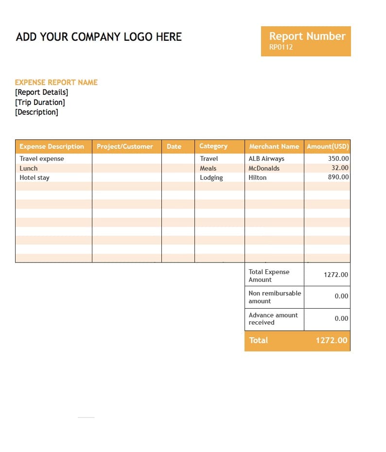 Printable Expense Report Basic Template