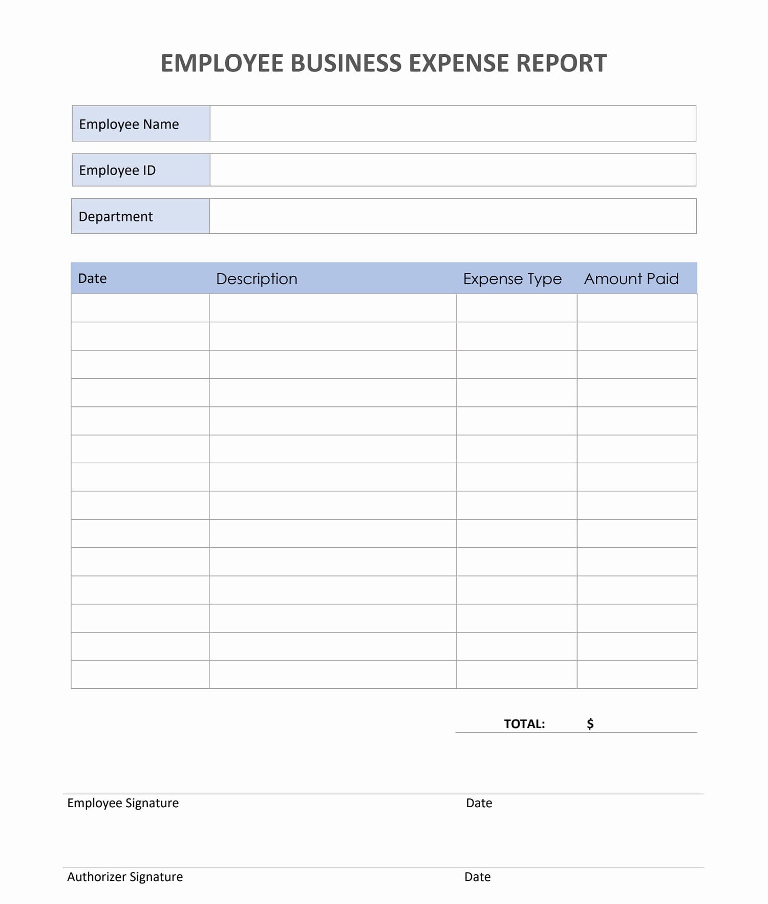 Printable Expense Report Template For Adult