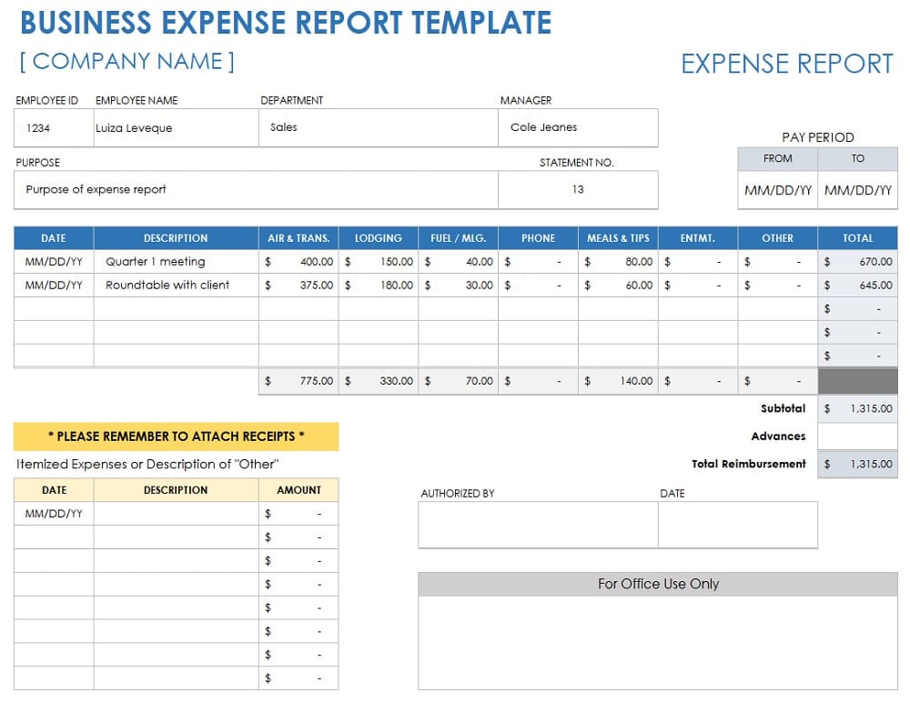 Printable Expense Report Template For Free