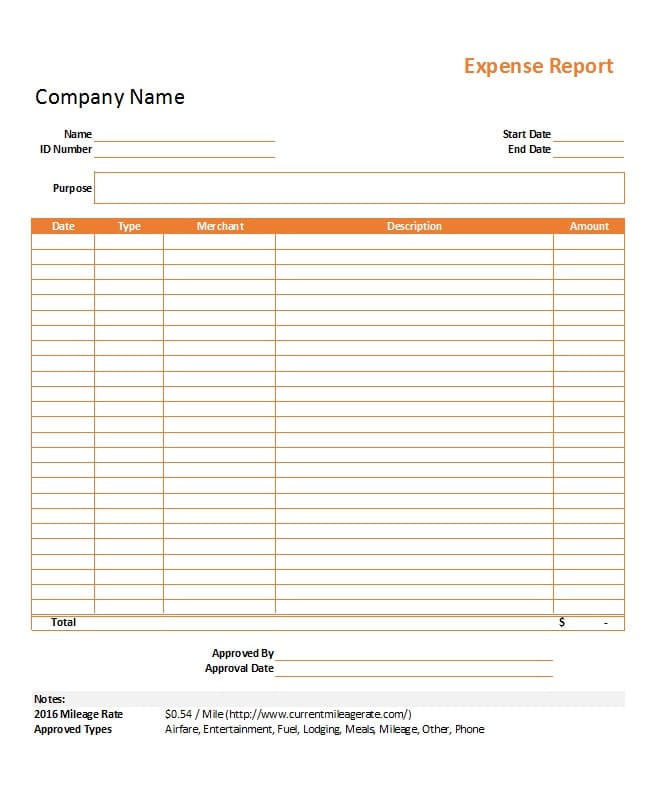 Printable Expense Report Template Free Download