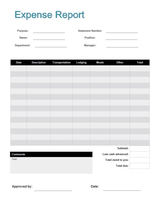 Printable Expense Report Template Image