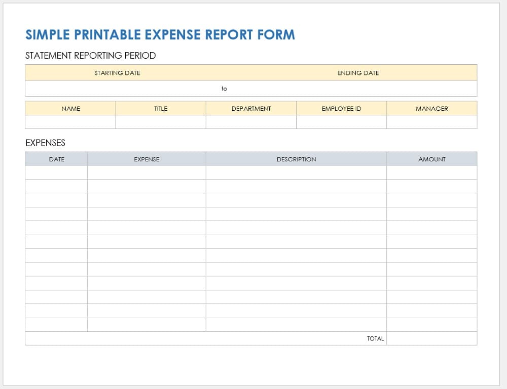 Printable Expense Report Template Photo Download