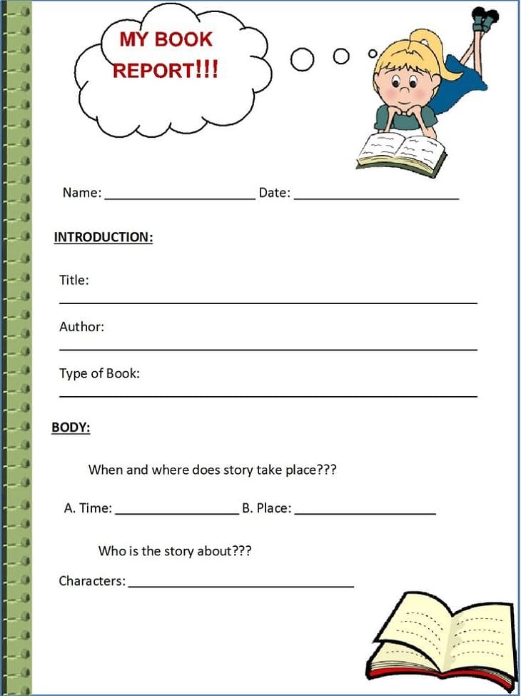 Printable Image of Book Report Template