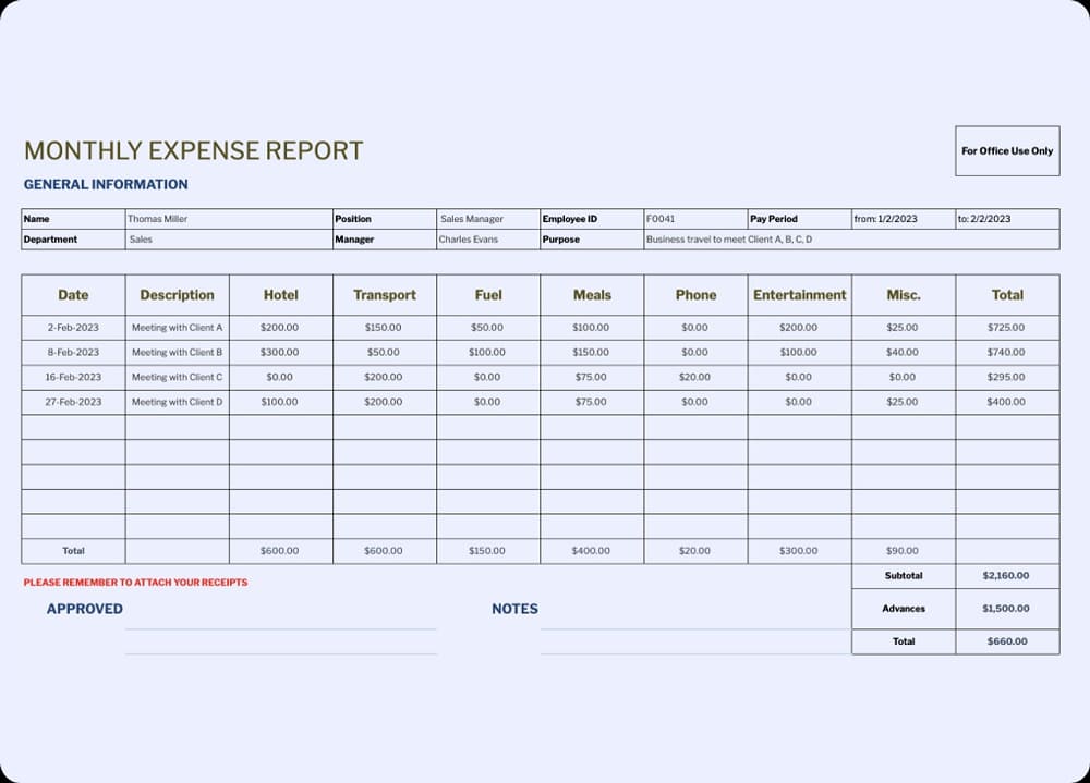 Printable Image of Expense Report Template