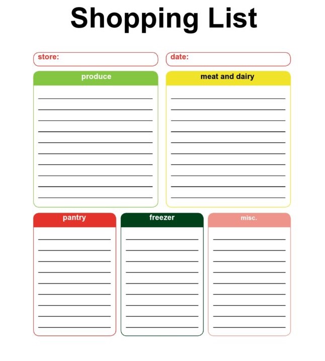 Printable Normal Shopping List Template