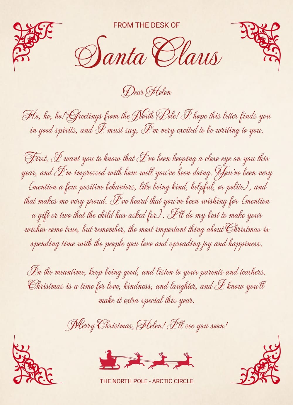 Printable Picture of Santa Letter Template