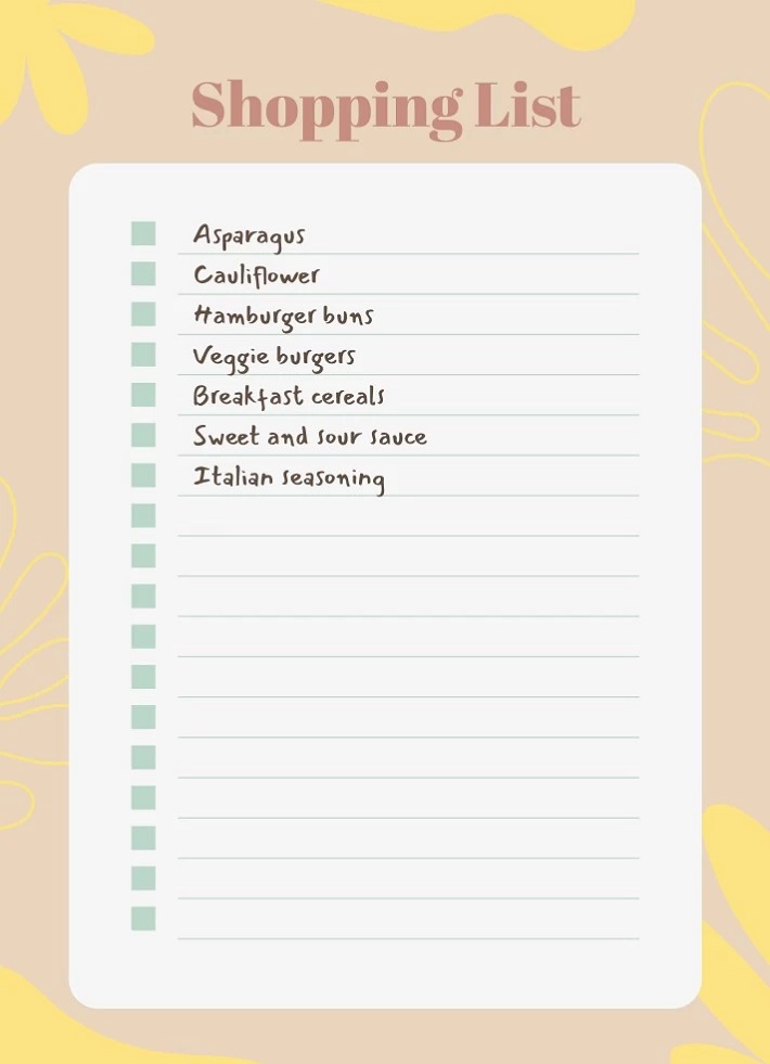 Printable Picture of Shopping List Template