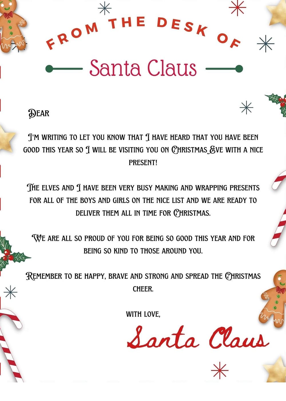 Printable Santa Letter Template Photo Free