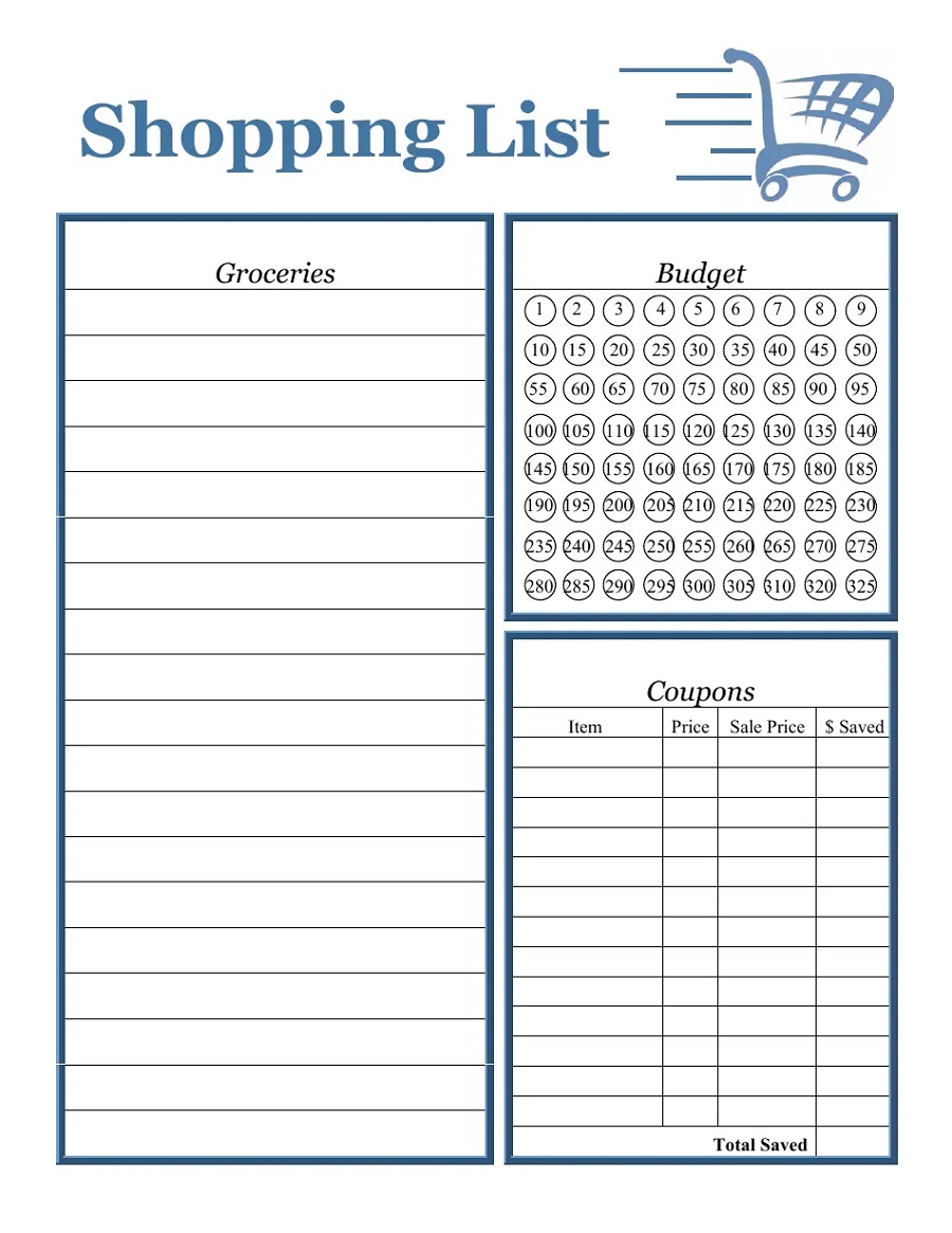 Printable Shopping List Template Free Download