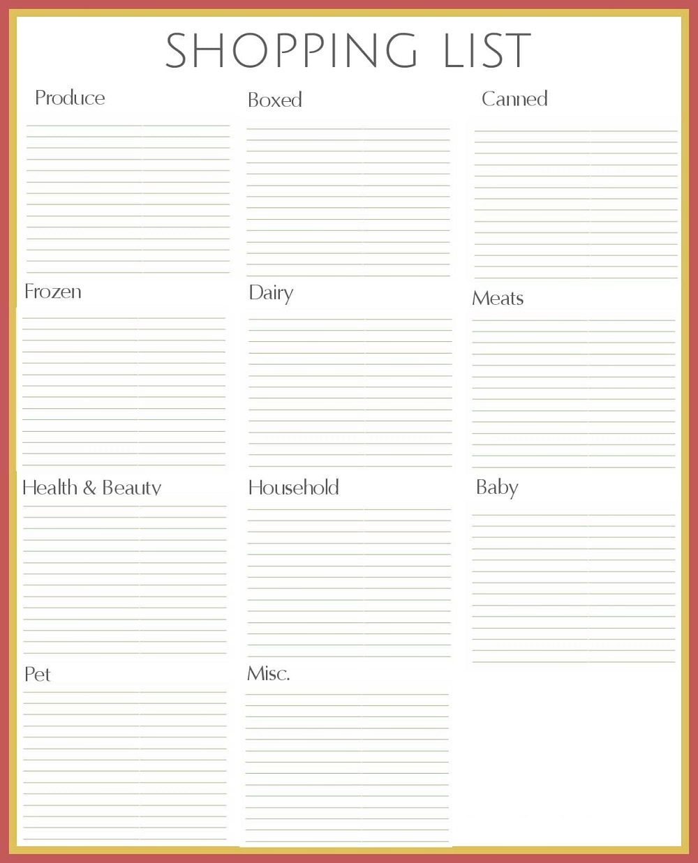 Printable Simple Shopping List Template